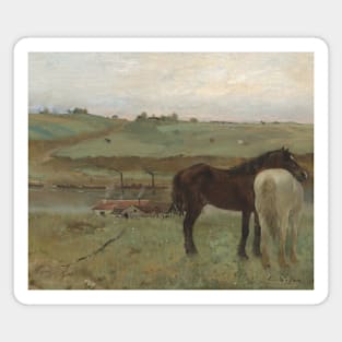 Horses in a Meadow by Edgar Degas Magnet